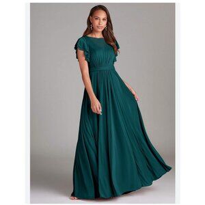 Azazie Daphne Bridesmaid Dress Peacock Teal Blue Green Maxi Gown NWT Size A12